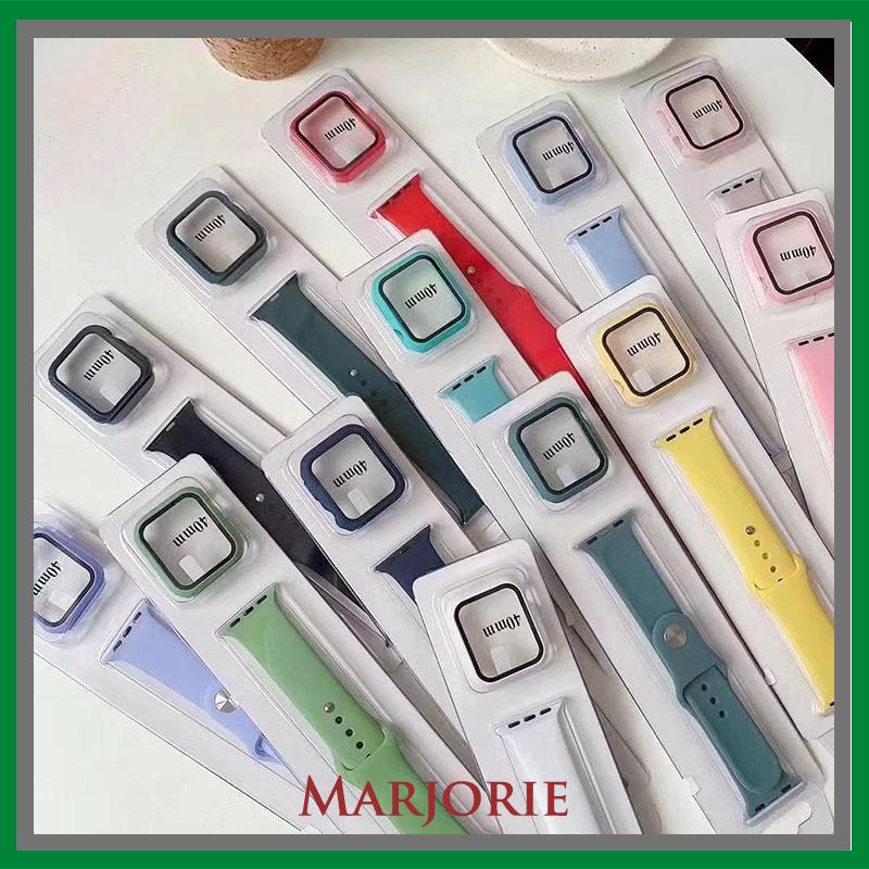 2PCS/ SET Tali Strap Sport Band  40mm 44mm +Kotak kaca yang dikeraskan untuk Apple Watch  iwatch Series 4 5 6 SE  Sillicone-MJD