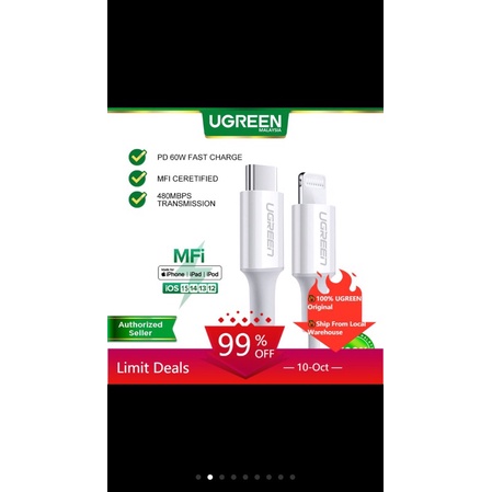 (BOOKED) (preloved) KABEL DATA UGREEN iPHONE