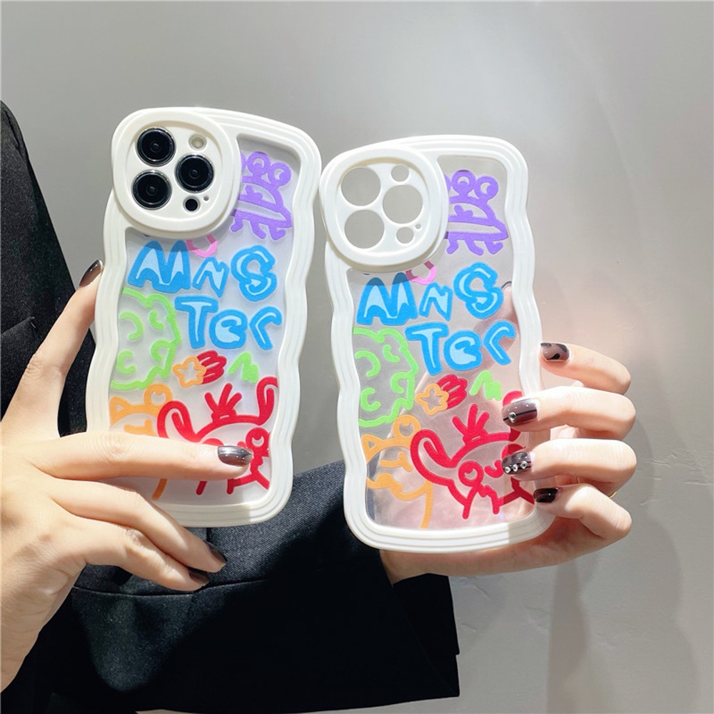Soft Case Bening Pola Gelombang Graffiti Untuk 14 13 12 11 Pro Max 7 8 Plus XR X XS Max SE 2020 2022