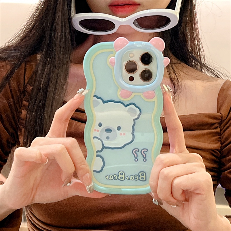 Soft Case Pelindung Anti Gores Motif Beruang Untuk iPhone 14 13 12 11 Pro Max X Xr Xs Max 7 8 6 6s Plus
