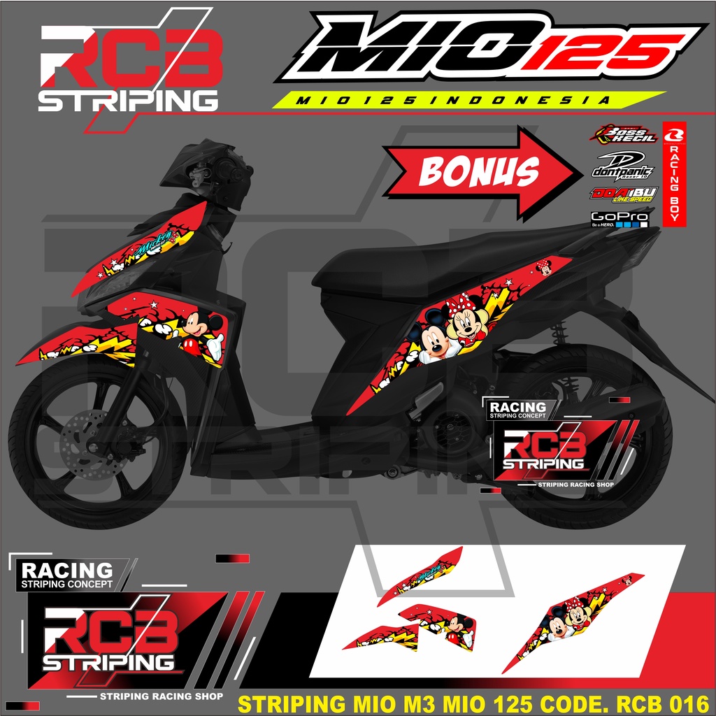 Stiker Striping Mio M3 125 Z Semi Full MICKEY MOUSE Motor Yamaha Sticker Variasi Aksesoris Racing