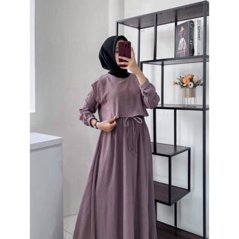 Gamis Glenca Maxy Crinkle Airflow Premium Busui Friendly Kekinian Polos