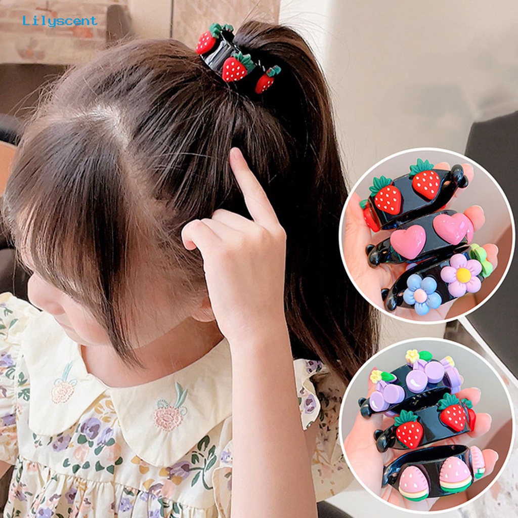 Aksesoris Jepit Rambut Ekor Kuda Non slip Motif Kartun Strawberry Dan Hati Untuk Anak