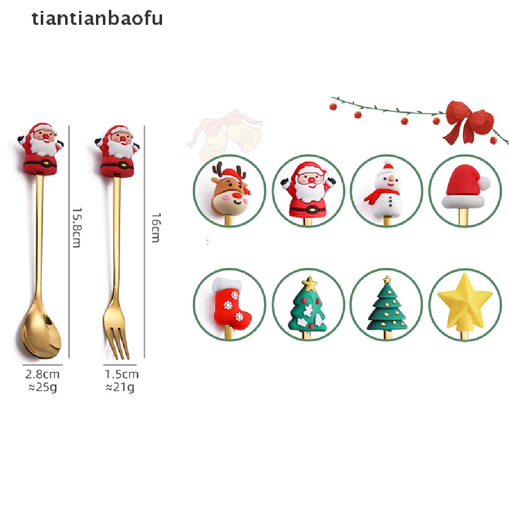 Set Alat Makan Sendok Garpu Bentuk Pohon Natal Rusa Untuk Dekorasi