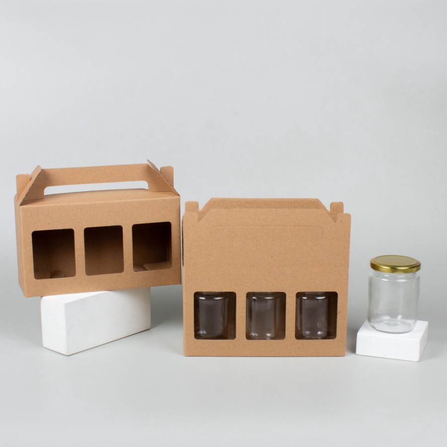 

kardus jinjing 3 toples jar 250 gr dus packaging coklat polos box kemasan die cut kotak size 21x7x12 cm