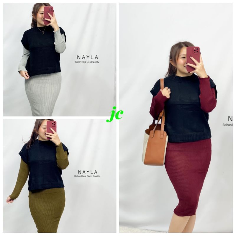 JCNS - SET DRESS ROMPI NAYLA 2IN1/ Set Dres 2in1 Wanita Terbaru / Dress + Rompi Rajut Wanita Kekinian