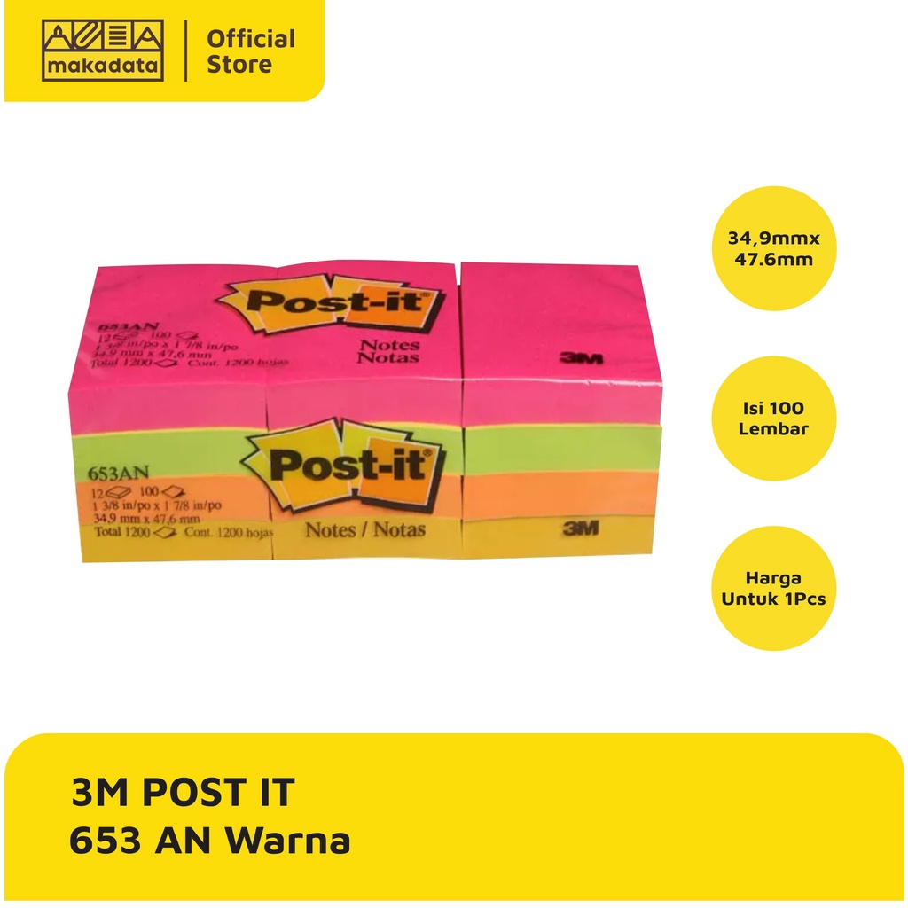 

NOTE / STICKY NOTE / POST IT 3M 653 AN WARNA (1PCS) MURAH