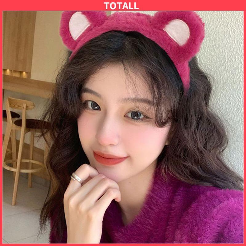 COD Ikat Kepala Cuci Muka Wanita Beruang Stroberi Mewah Ikat Kepala Jepit Rambut Lucu Hiasan Kepala-Totall