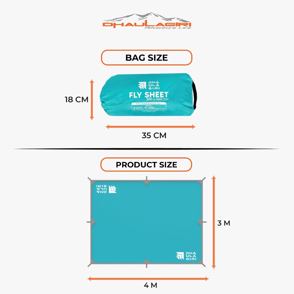 Flysheet tenda 3x4 Dhaulagiri PU3000mm / flyshet trapteen penutup tenda waterproof 3x4 / bivak tenda /fly sheet 3x4 waterproof