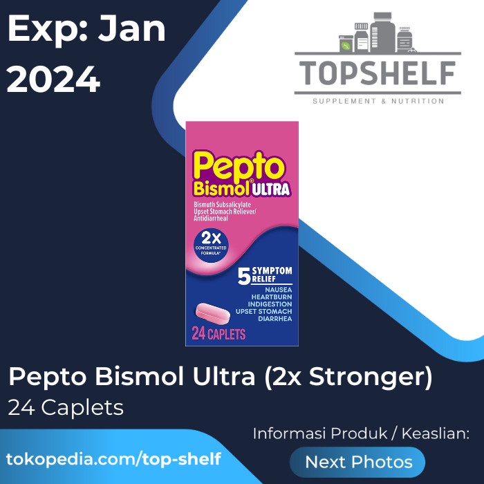 Pepto Bismol Ultra 24 Caps - Maag Asam Lambung Diare Nausea Heartburn