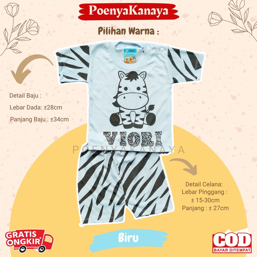 Setelan Baju Bayi Piyama PENDEK LORENG ZEBRA WARNA Viori Size 6-18 Bulan STL01