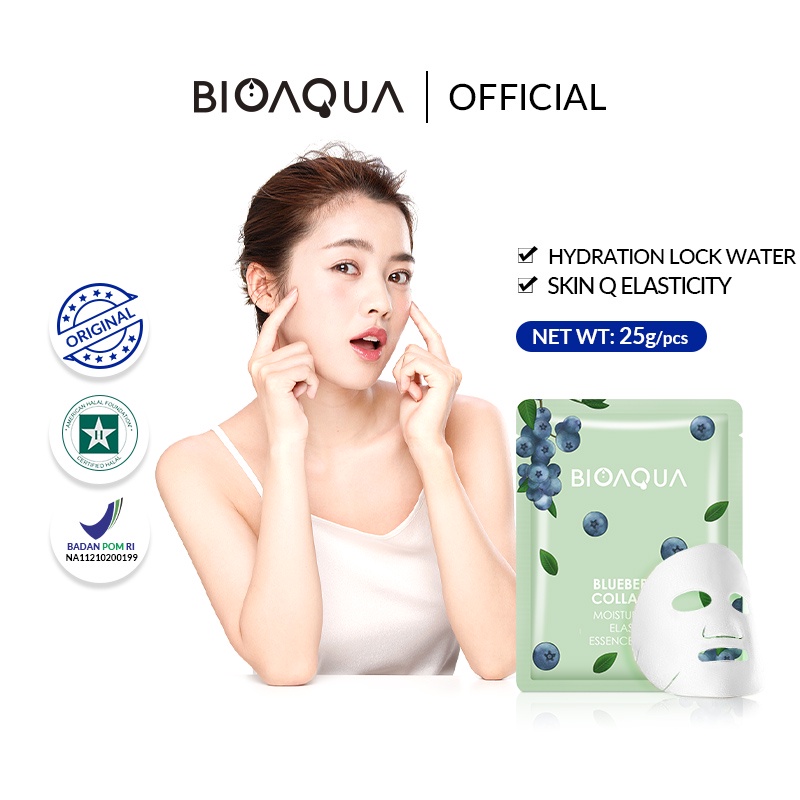 【Rekomendasinya Natasha Wilona】BIOAQUA Sheet Mask Hydrating Essence Face Mask Brightening Moisturizing Skin Care Anti aging Masker Wajah(25g/pcs)-Blueberry mask 1pc