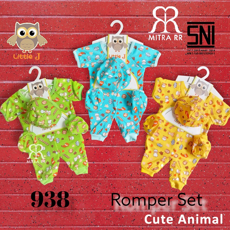 Romper Bayi Set Little J / Jojo Jumper Karakter Newborn 0-6M Baby Gift Set (Romper + Topi + Sarung Tangan Kaki)