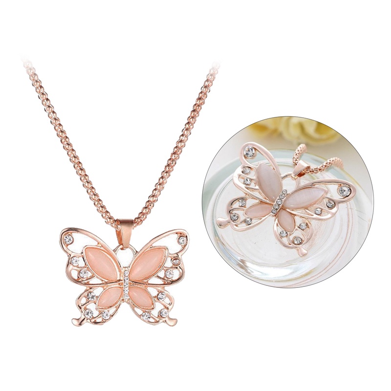 Fancyqube Fancycube Kalung Liontin Kupu-Kupu Opal Warna Rose Gold Untuk Wanita