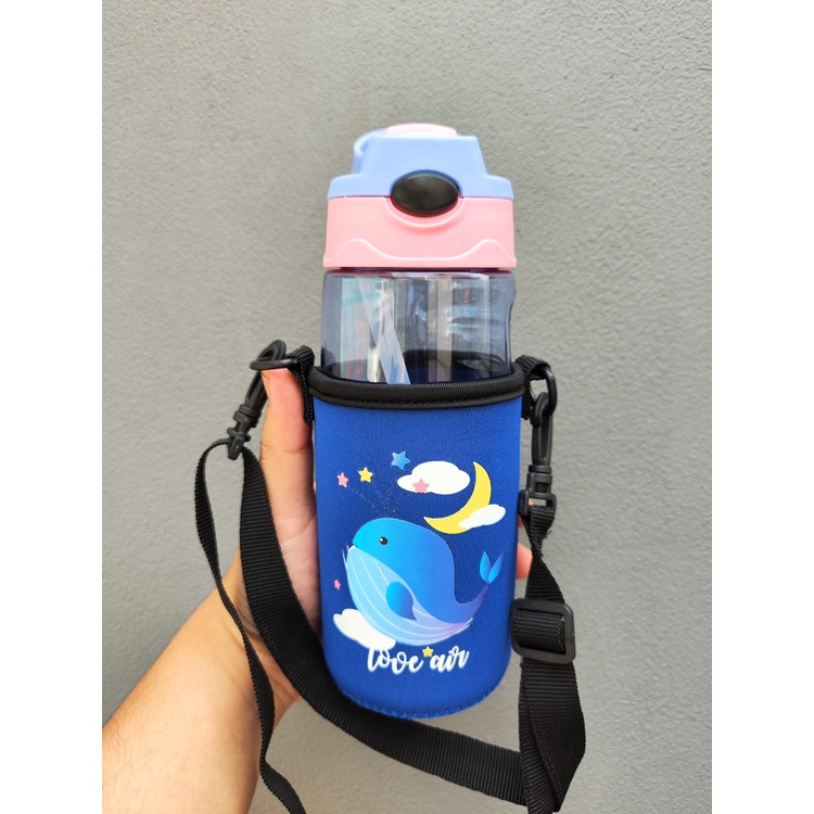 Botol Minum Anak Bening Dengan Pouch Sedotan Karakter Hewan Lucu 243