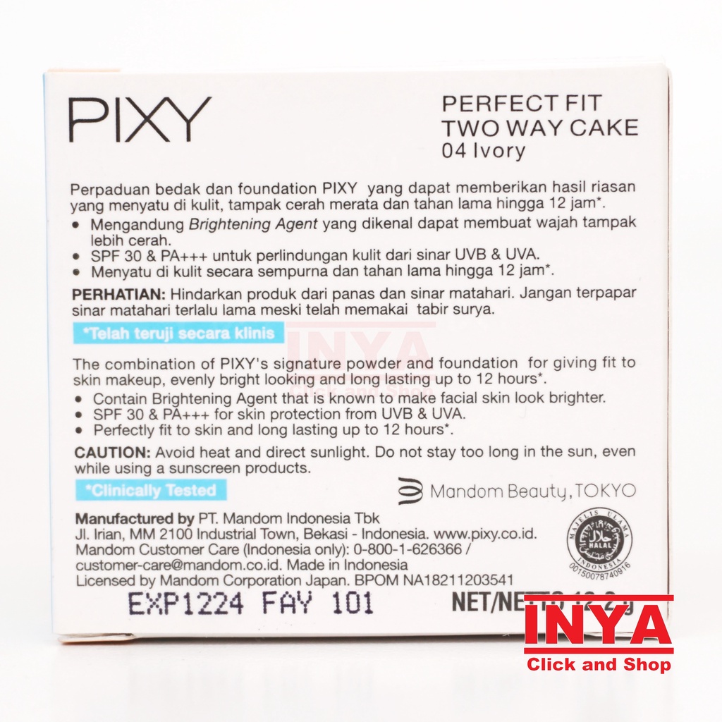 PIXY TWO WAY CAKE PERFECT FIT REFILL 04 IVORY 12.2gr - Bedak Padat - Compact Powder