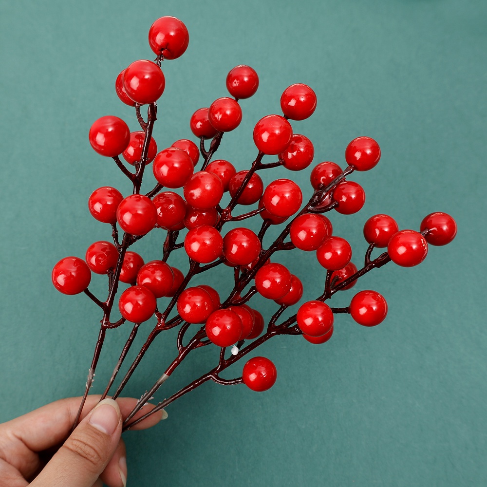 5 Tangkai Tanaman Bonsai Berry Merah Buatan 12 Kepala Untuk Dekorasi Natal