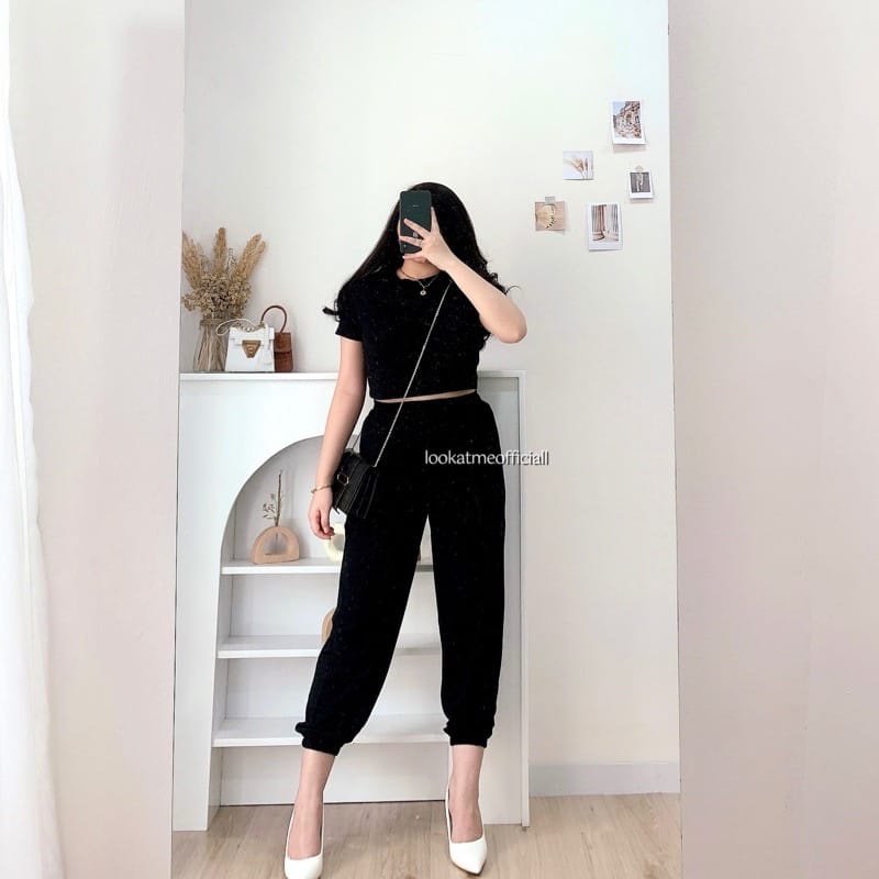 O2 Fashion / Zoey set crop / bisa cod / stelan model terbaru