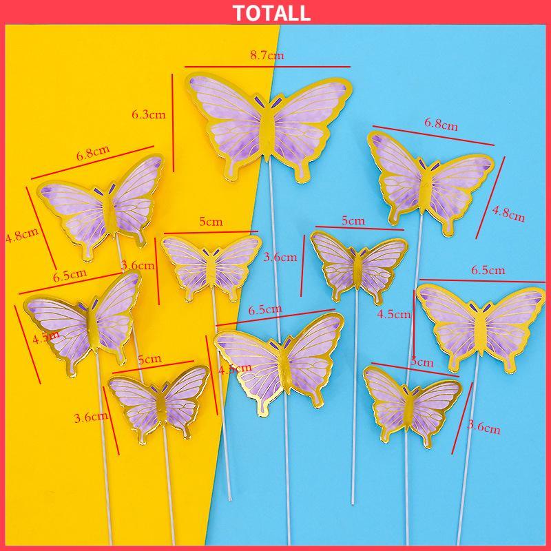 COD 10PCS kupu-kupu sisipan kue ulang tahun Stamping Emas Dekorasi Kue-Totall