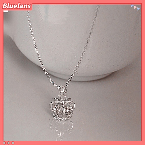 Bluelans Kalung Rantai Dengan Liontin Mahkota Aksen Kubik Zirkonia Untuk Wanita