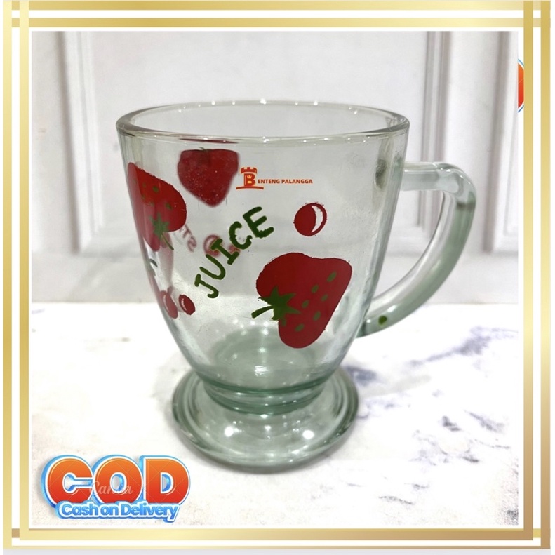 Gelas kaca kembang cantik kuping strawberry gb 303 f kopi teh sirup