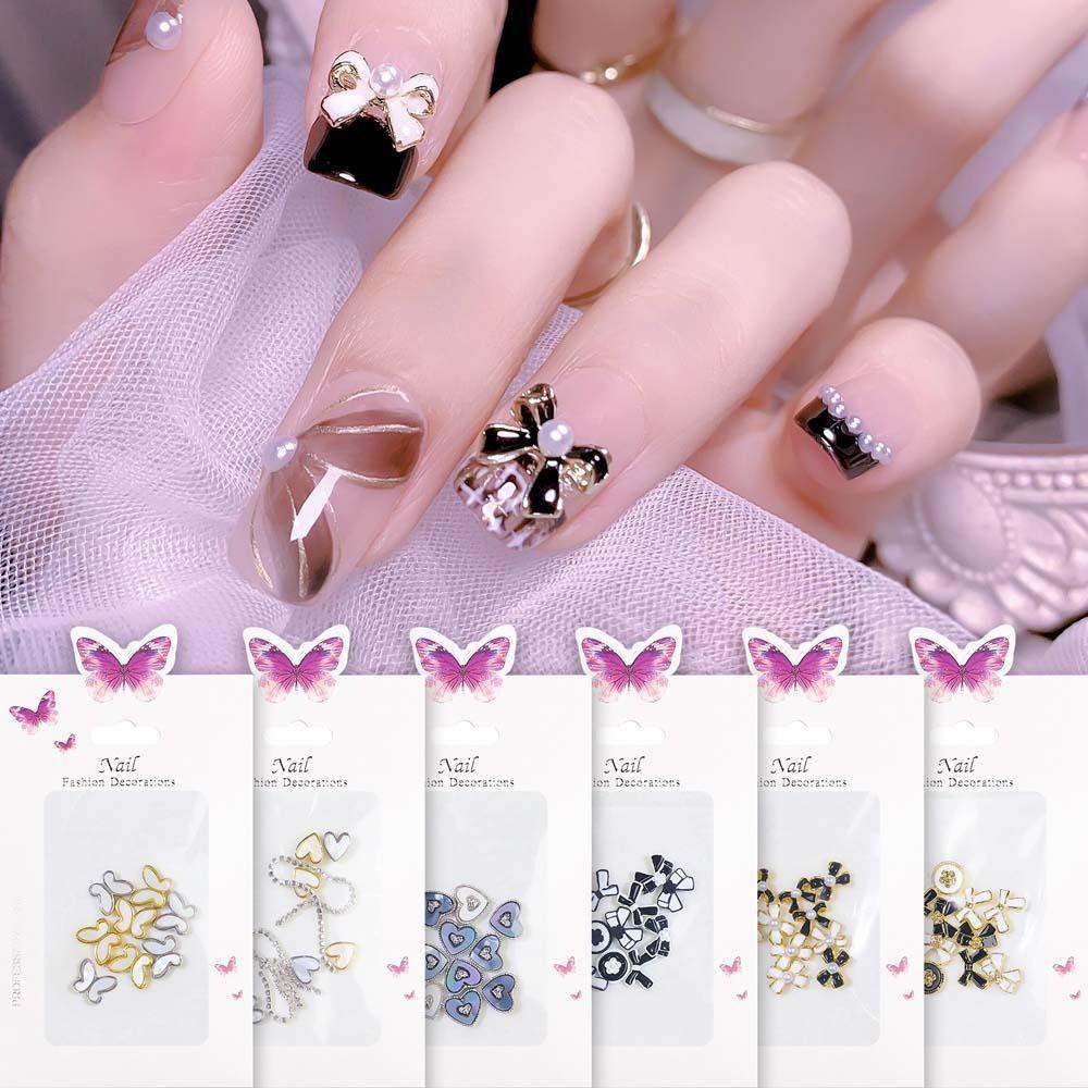 AUGUSTINA Augustina Bow Nail Dekorasi Fashion Jepang Cinta Hati Ikatan Simpul Manikur Aksesoris Hiasan Kuku Butterfly Nail Drills