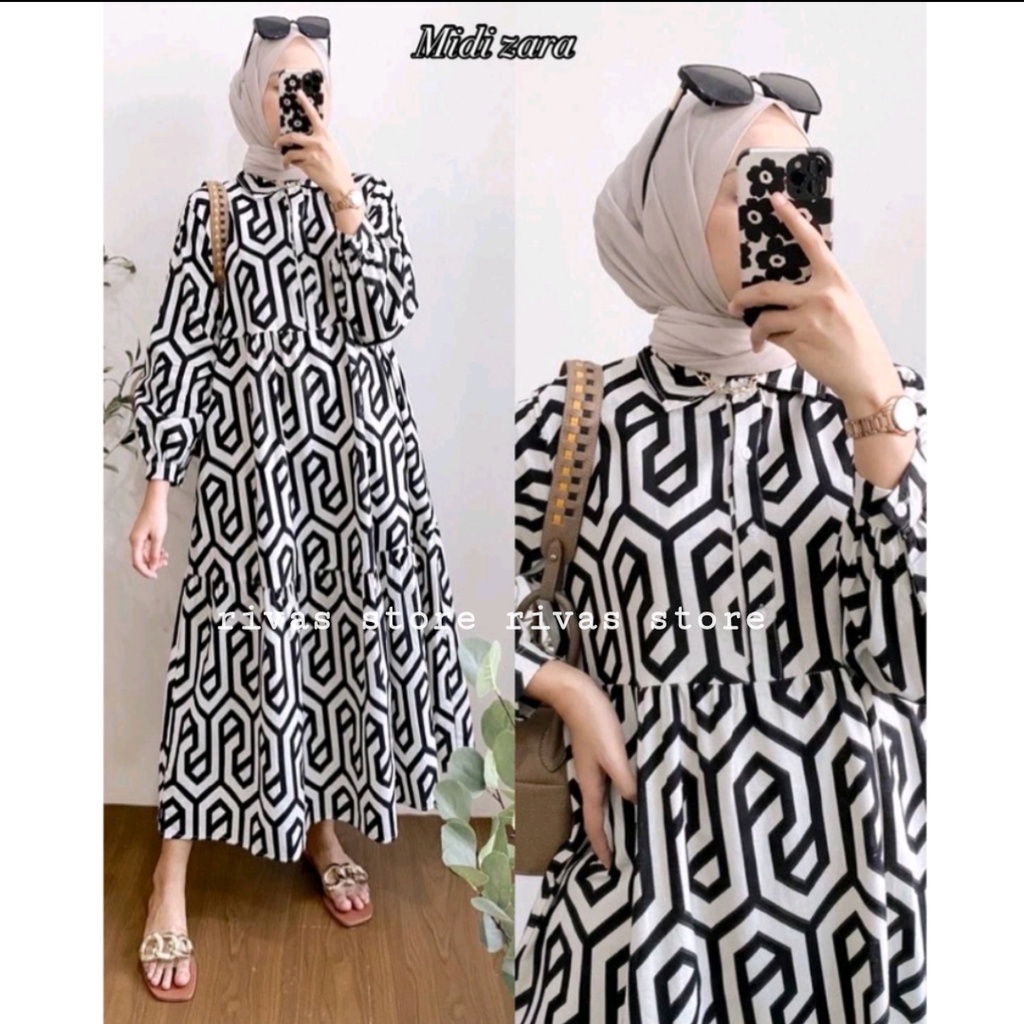 Gamis rayon - gamis Midi Dress rayon premium - gamis rayon kekinian - gamis midi dres rayon premium