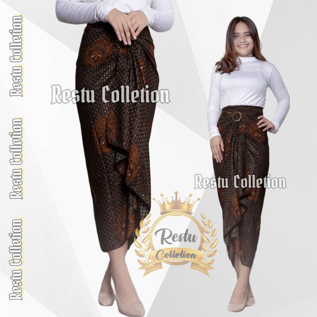 Rok Lilit Warp Skirt Serut Songket Jumputan Batik Panjang Wanita Bawahan Kebaya Kondangan Nikahan Wisuda Modern Tunangan Cewek Bahan Sutra HQ Premium All Size Motif Azelea Hitam Bestseller