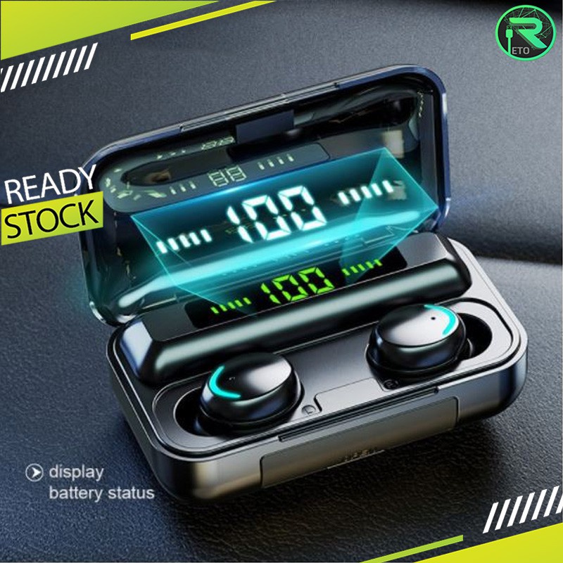 Headset Bluetooth  Tanpa Kabel Earphone F9-5 Gaming Android Anti Air Untuk Olahraga Sport Full Extra