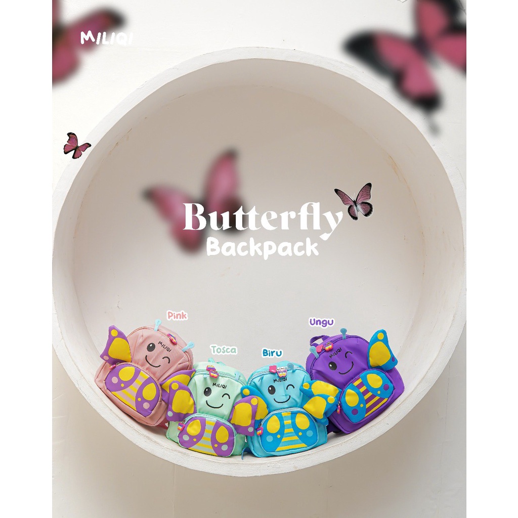 NEW Bagpack By Milqi/ Tas Ransel Kekinian Anak Kecil/ Butterfly Bag