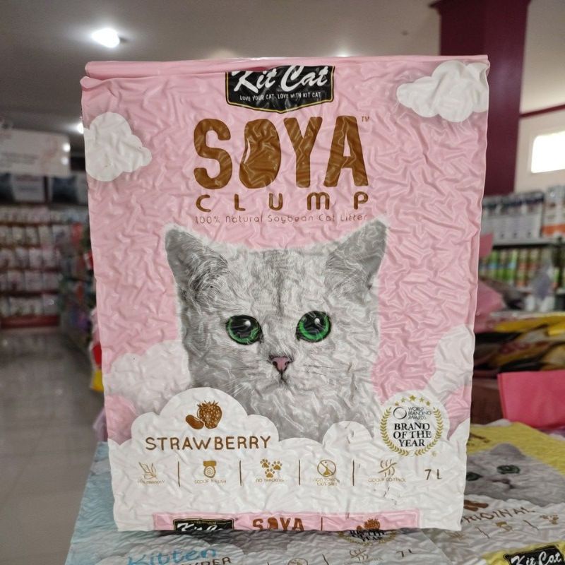 Pasir  Kit Cat tofu Soya 7 ltr Strawberry - Pasir Kucing Wangi