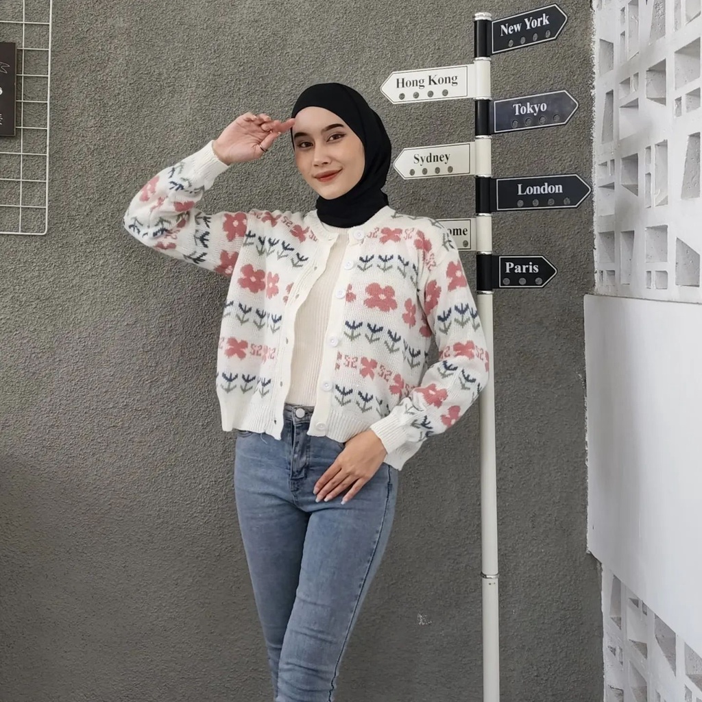 [CYC | COD] Outwear Flower Knite Outer | Rajut Cardigan Wanita Trendy Murah