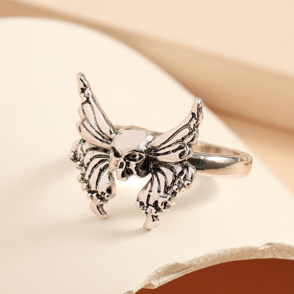 Cincin Jari Telunjuk Desain Tengkorak butterfly Gaya punk retro Eropa Amerika Untuk Pria Dan Wanita