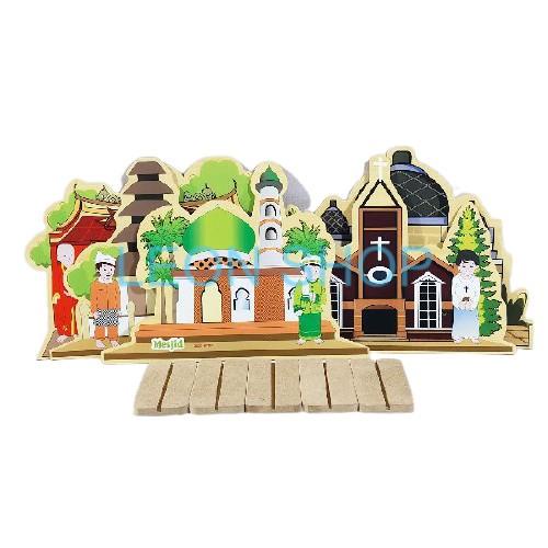 Mainan Alat Peraga Rumah Ibadah 2D - Mainan Kayu Edukasi Anak Ape Agama