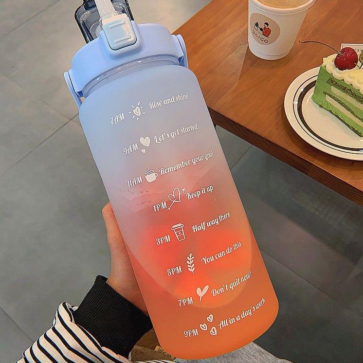 L0U7 READY Botol Minum 2L Dengan Tutup Flip Sedotan Penanda Waktu Motivasi Olah Raga Bpa  Botol Jumb