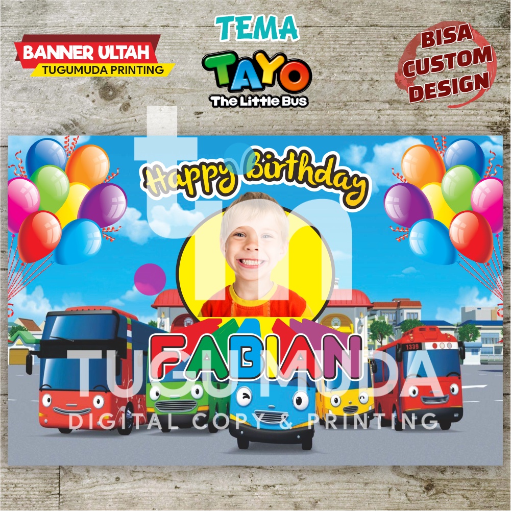 Cetak Banner|Backdrop|Spanduk Ultah/Birthday/Ulang Tahun Anak - HEY TAYO LITTLE BUS