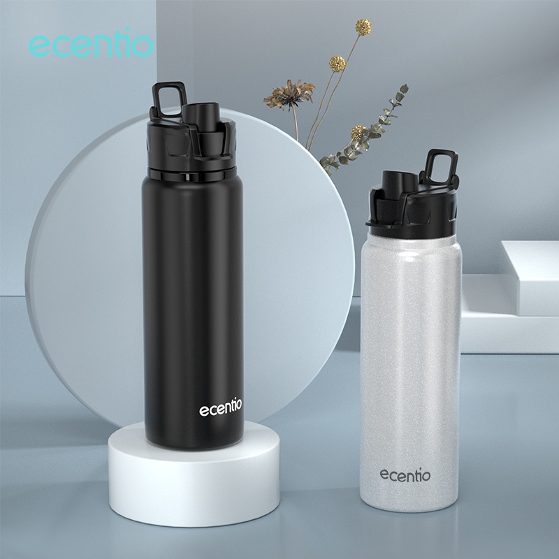 ecentio &amp; FOODI botol minum aesthetic 750ml Hitam/tumbler minum aesthetic sport sepeda Hitam/botol air/tempat minum dengan pegangan//botol air tumbler minum 750ml Black
