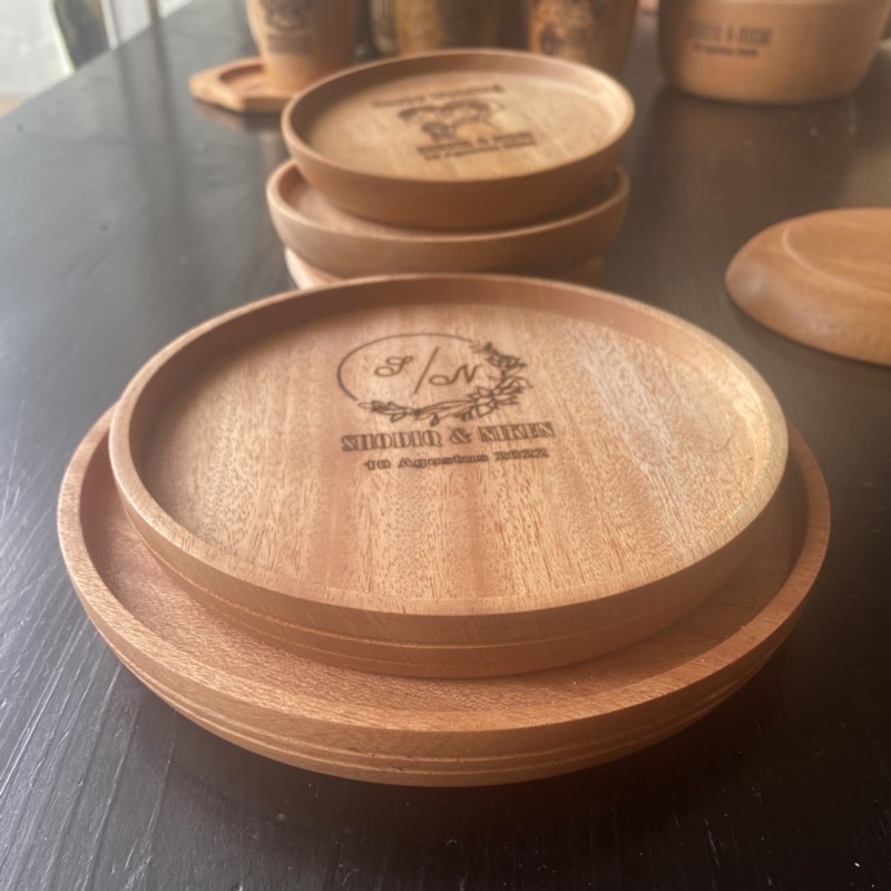 Custom Grafir Baki Nampan Bulat 20cm Wooden Tray Bulat 20cm Grafir Souvenir Kado