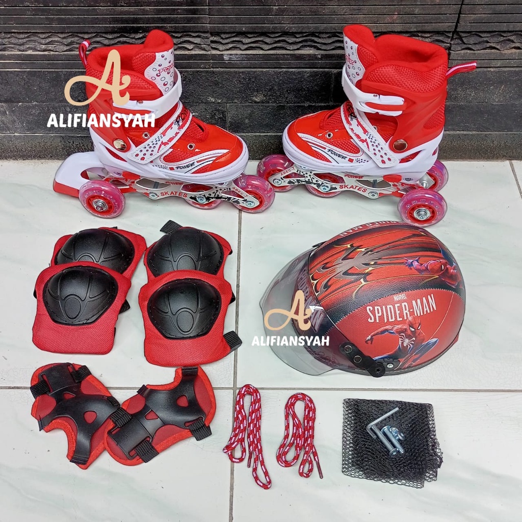 Sepatu Roda Model Bajaj Fullset Helm dan Pelindung POWER SUPERB Bisa Model Mobil dan Sejajar