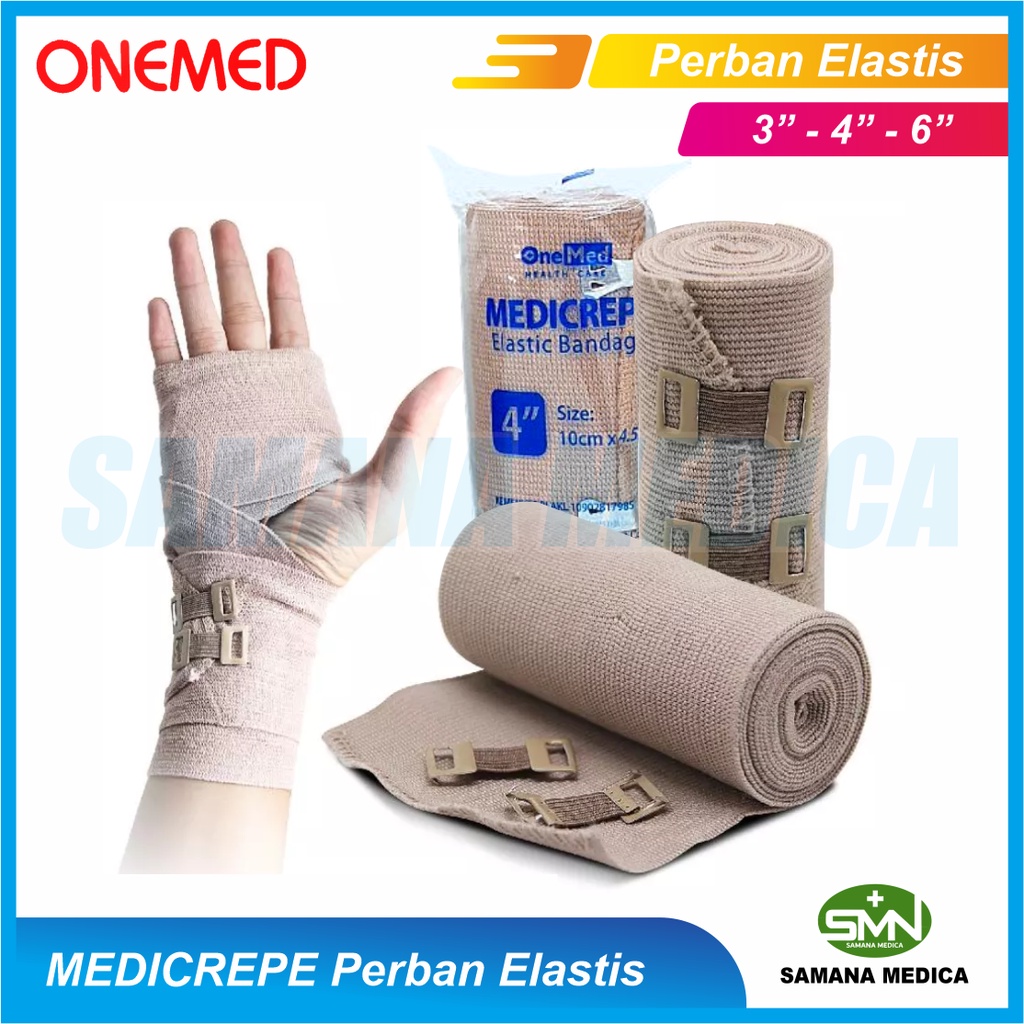 Elastic Bandage Medicrepe Onemed Perban Elastis Verbant Cokelat Kain Karet Katun Dengan Pengait 3 inch 4 inch 6 inch