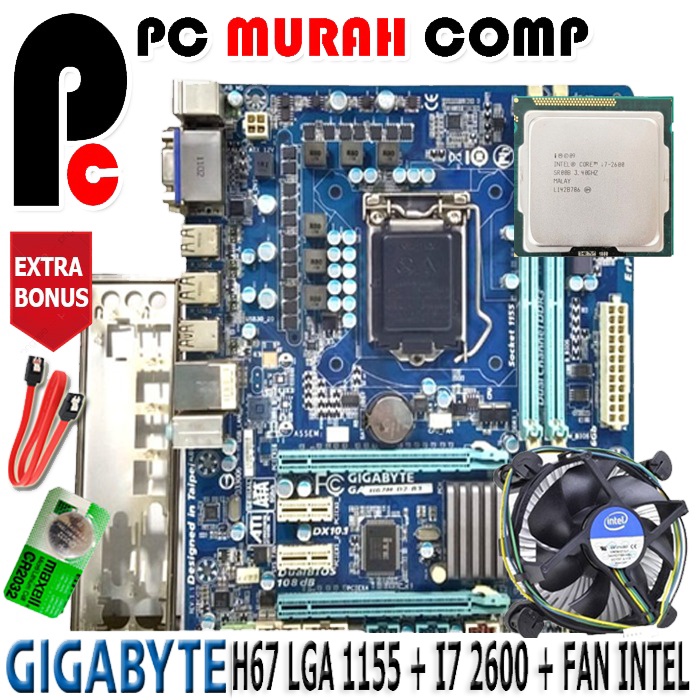 Paket Mainboard Mobo LGA 1155 H67 + I7 2600 + FAN INTEL