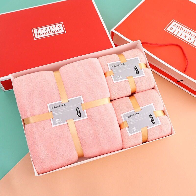 LID133- Handuk Mandi Gift Set 3in1 Handuk Pengering Dengan Bahan Coral Fleece Halus High Quality Berwarna Polos