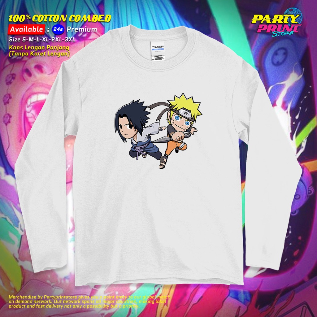 Partyprintstore Kaos Lengan Panjang Pria Anime Kartun Naruto Duo
