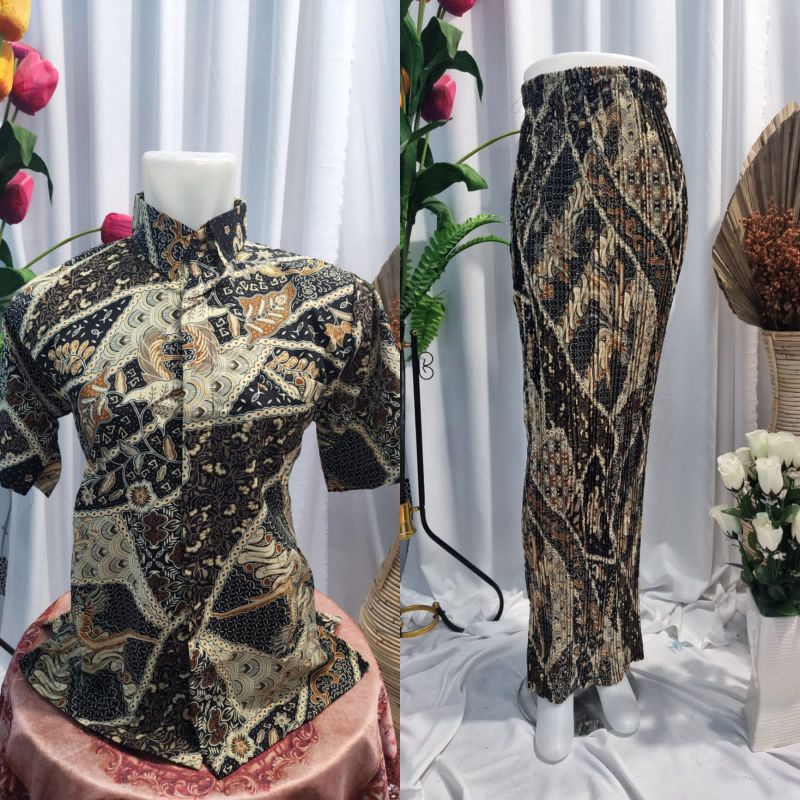 BATIK COUPLE/KEMEJA BATIK COUPLE/BATIK COUPLE LENGAN PENDEK/ROK PLISKET COUPLE/SET ROK TERBARU/SET COUPLE KONDANGAN