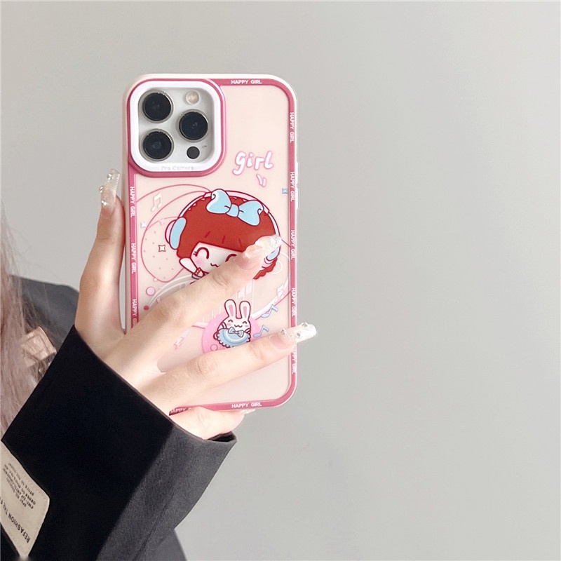 Soft Case Bahan Silikon TPU Desain Kartun Happy Girl Macaron Untuk IPhone 14 13 12 11 Pro Max