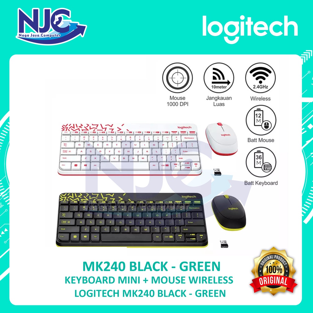 KEYBOARD MOUSE WIRELESS MINI LOGITECH MK-240 MK240 MK 240