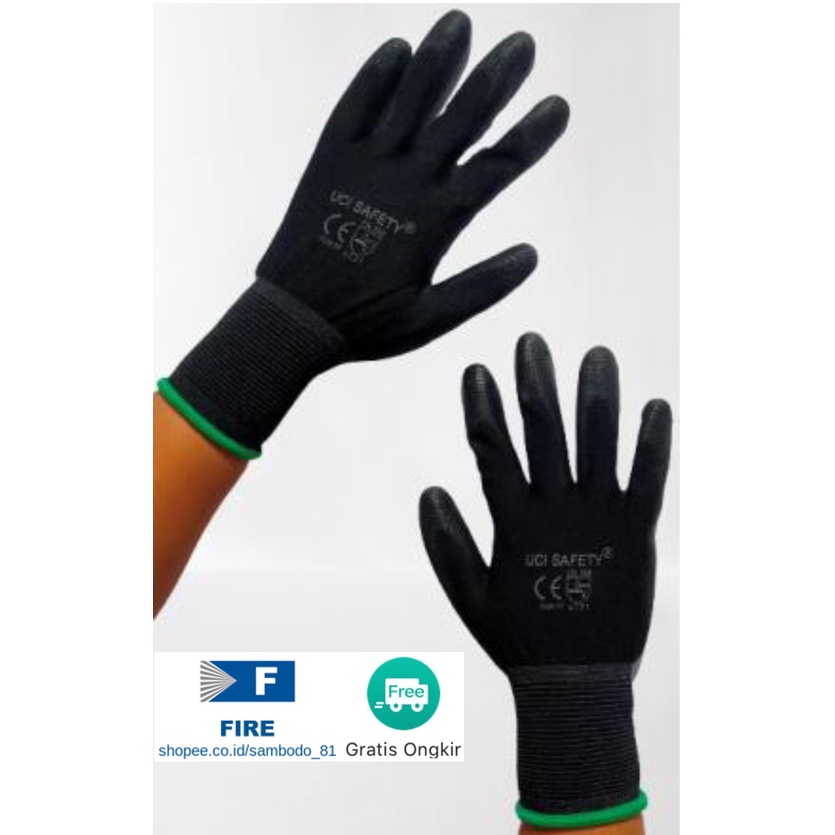 Sarung Tangan Palm Fit Ukuran S,M, L, XL Proyek Satpam Anti Slip Hitam Black Hand Gloves Mekanik Montir Berkebun Tukang Telapak Tangan dilapisi karet Bahan Nylon Polyester Elektronik Assembly Static Multi Purpose Polyurethane