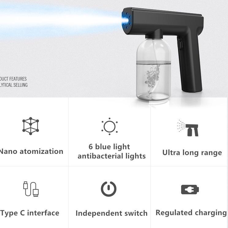 Harga Bersahabat XSD030 Pistol Semprot Uap Nano Spray Gun UV 300ml Sterilizer Semprotan Lampu Biru D