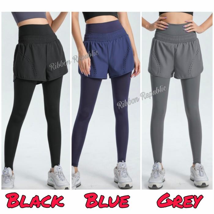 Legging Celana Sport 2 In 1 High Waist Legging Panjang Senam Olahraga Wanita