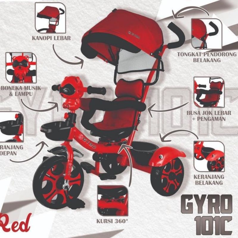 Sepeda roda tiga anak gyro 101 canopy